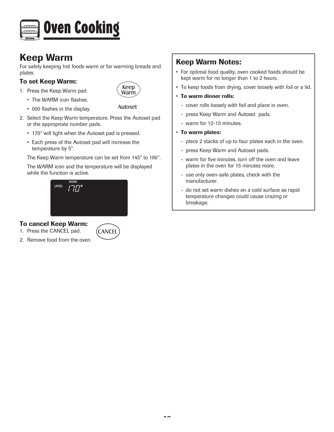 Maytag MEW6630DDW warranty Keep Warm Notes, To set Keep Warm, To cancel Keep Warm 