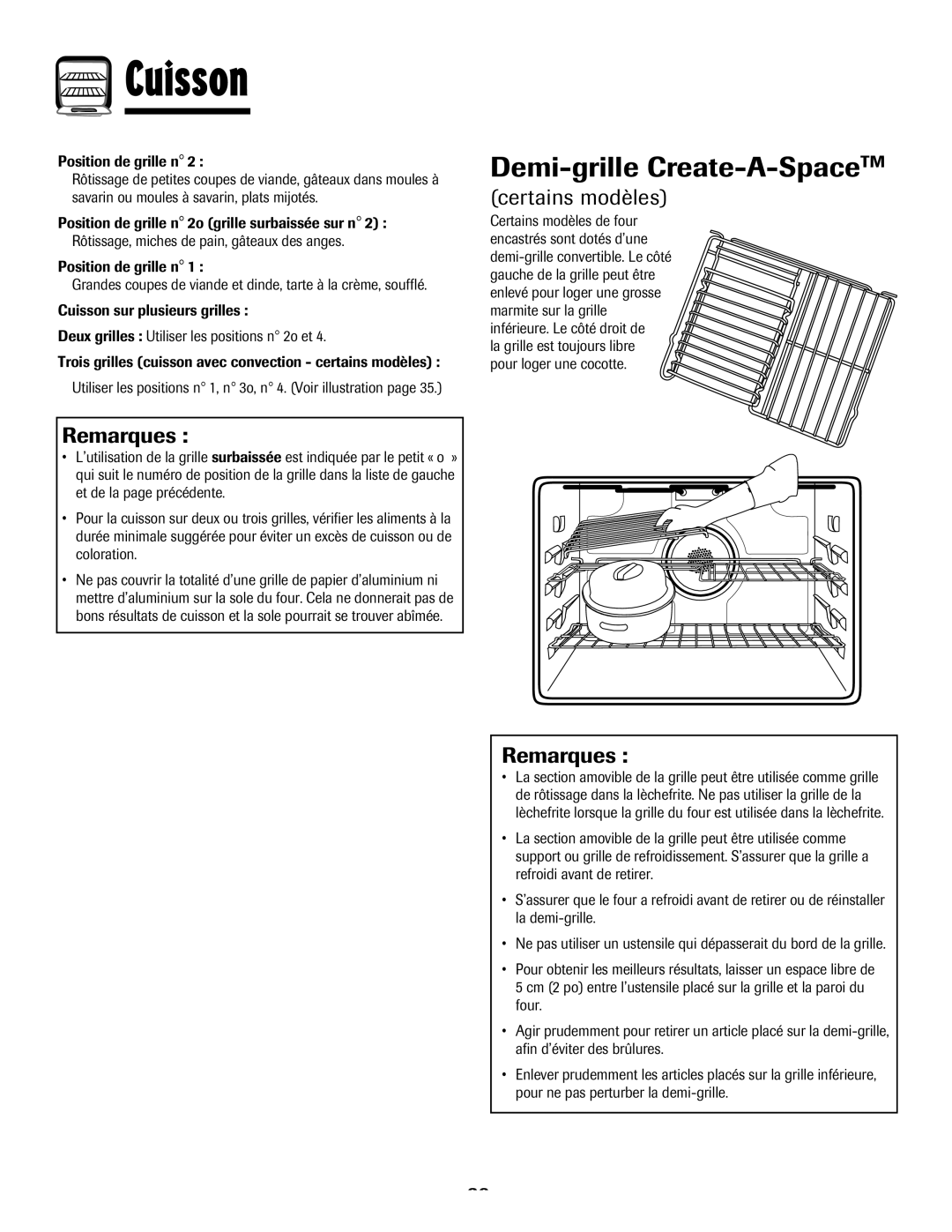 Maytag MEW6630DDW warranty Demi-grille Create-A-SpaceTM, Remarques 