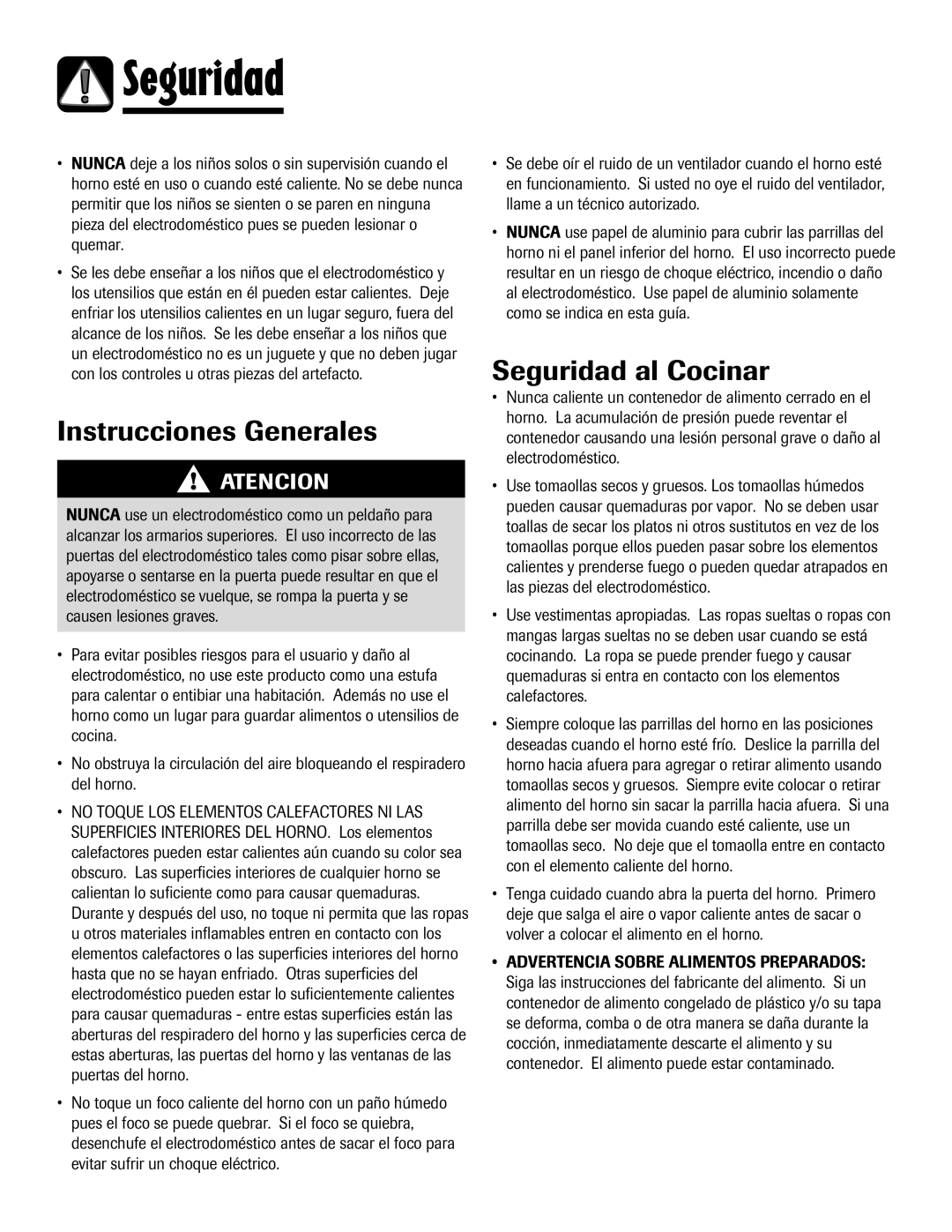 Maytag MEW6630DDW warranty Instrucciones Generales, Seguridad al Cocinar 