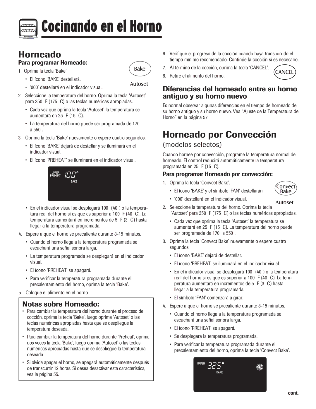 Maytag MEW6630DDW warranty Horneado por Convección, Notas sobre Horneado, Modelos selectos 