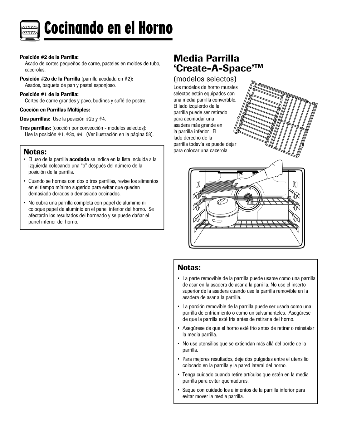 Maytag MEW6630DDW warranty Media Parrilla ‘Create-A-Space’TM, Notas 