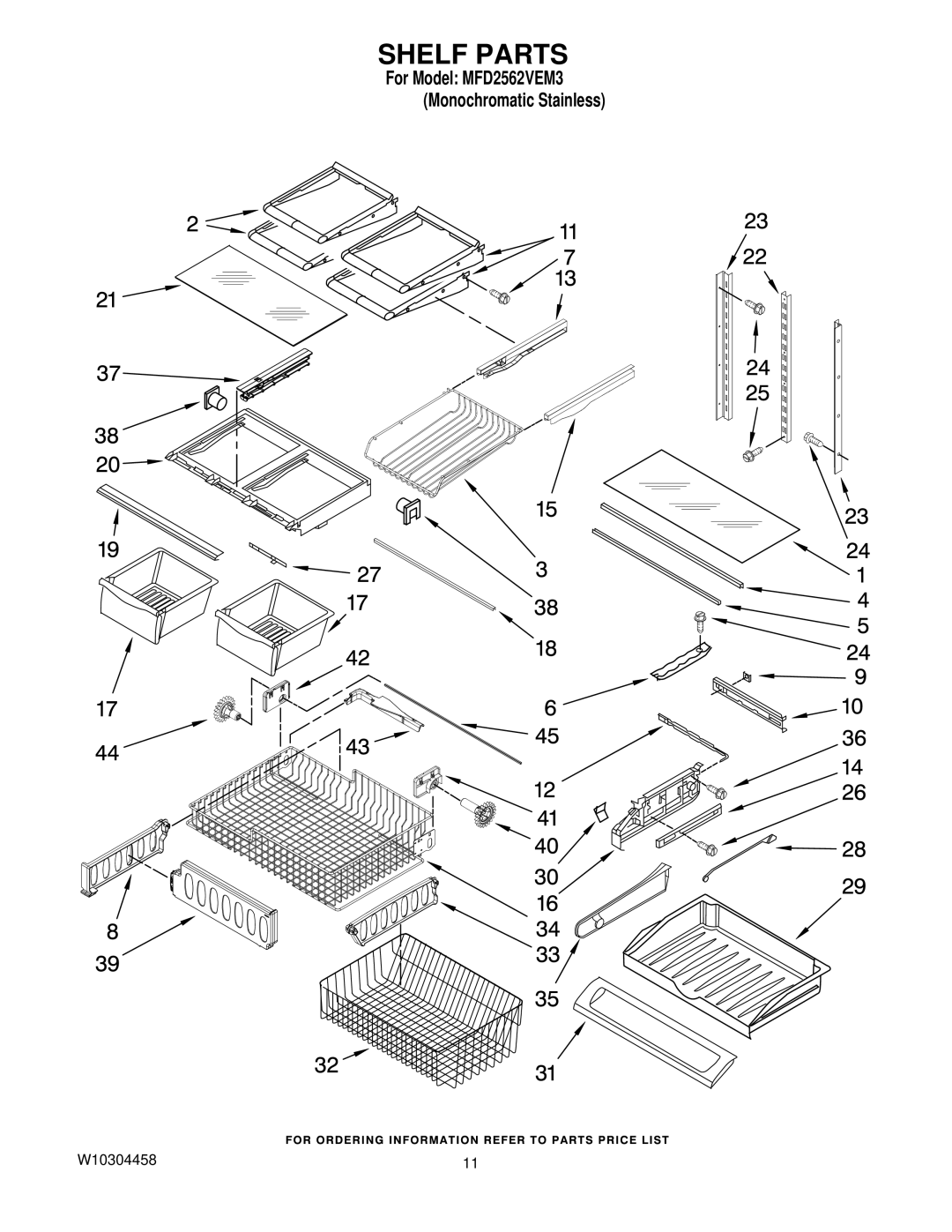 Maytag W10304458, MFD2562VEM3 manual Shelf Parts 