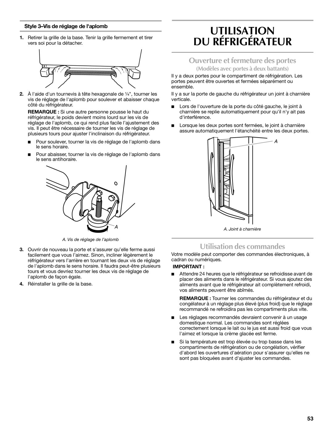 Maytag MFD2562VEW Utilisation DU Réfrigérateur, Ouverture et fermeture des portes, Utilisation des commandes 