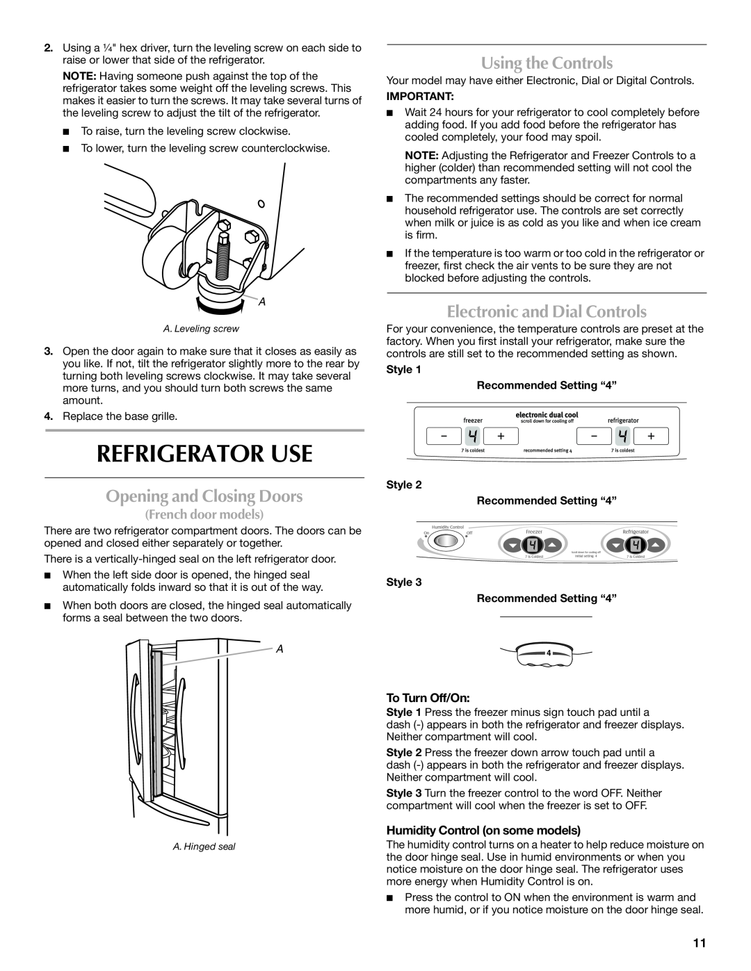 Maytag MFD2562VEW Refrigerator Use, Opening and Closing Doors, Using the Controls, Electronic and Dial Controls 