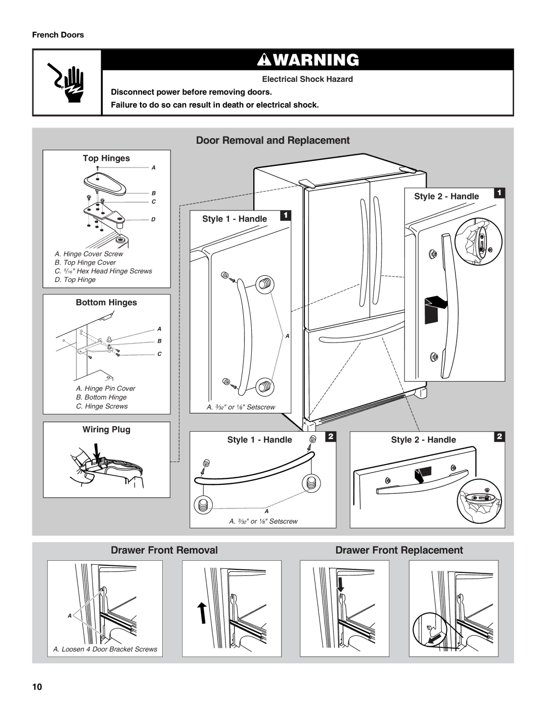 Maytag MFF2558VEM, W10366207A installation instructions Drawer Front Removal Drawer Front Replacement 