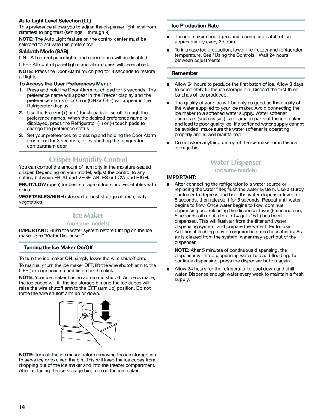 Maytag MFF2558VEM, W10366207A installation instructions Crisper Humidity Control, Ice Maker, Water Dispenser 