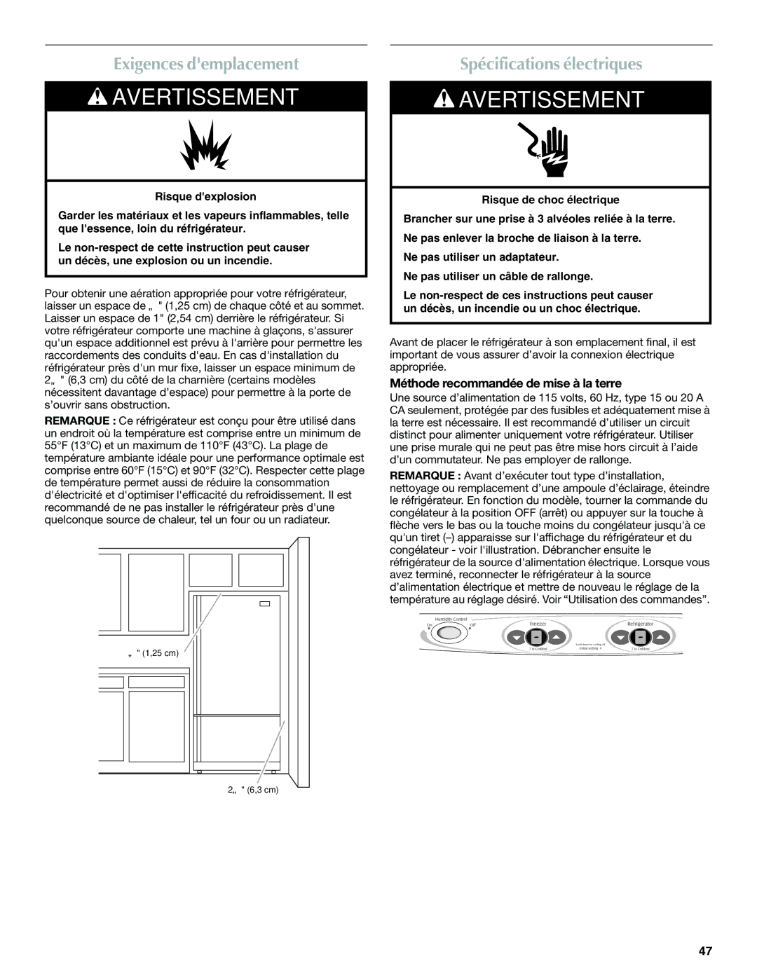 Maytag W10366207A, MFF2558VEM Exigences demplacement, Spécifications électriques, Méthode recommandée de mise à la terre 