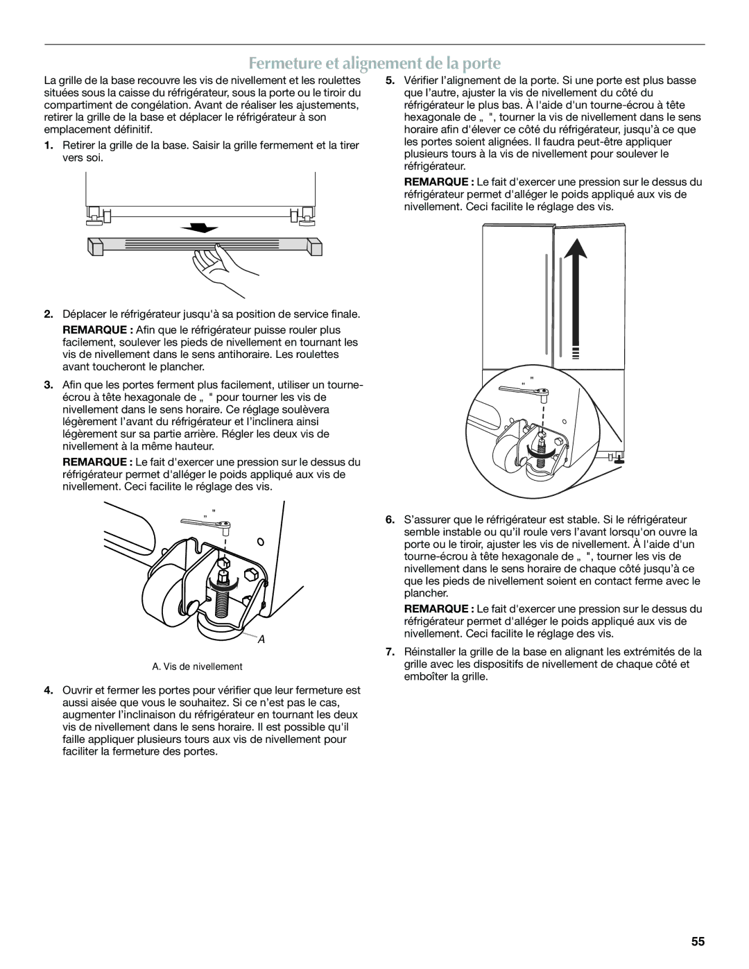 Maytag W10366207A, MFF2558VEM installation instructions Fermeture et alignement de la porte 