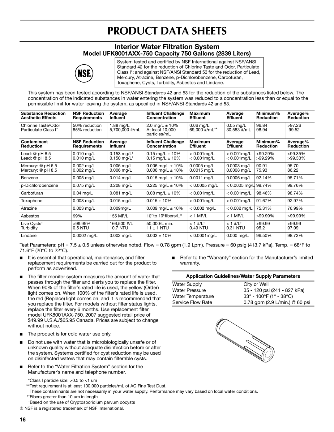 Maytag MFI2067AEW installation instructions Product Data Sheets, Application Guidelines/Water Supply Parameters 