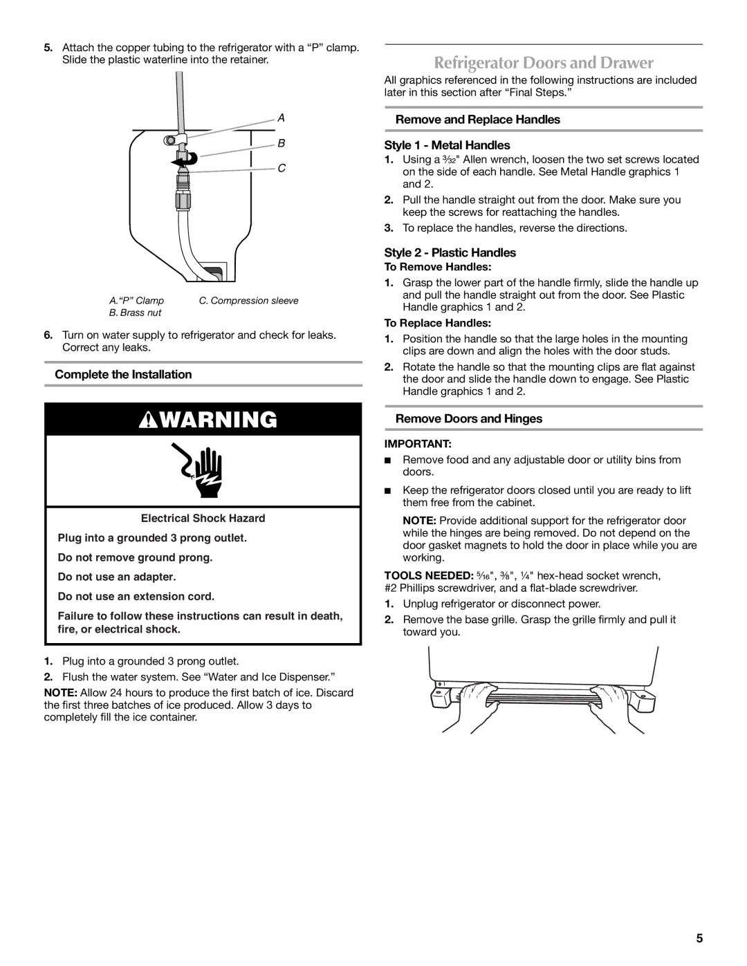 Maytag MFI2067AEW Refrigerator Doors and Drawer, Complete the Installation, Style 2 Plastic Handles 