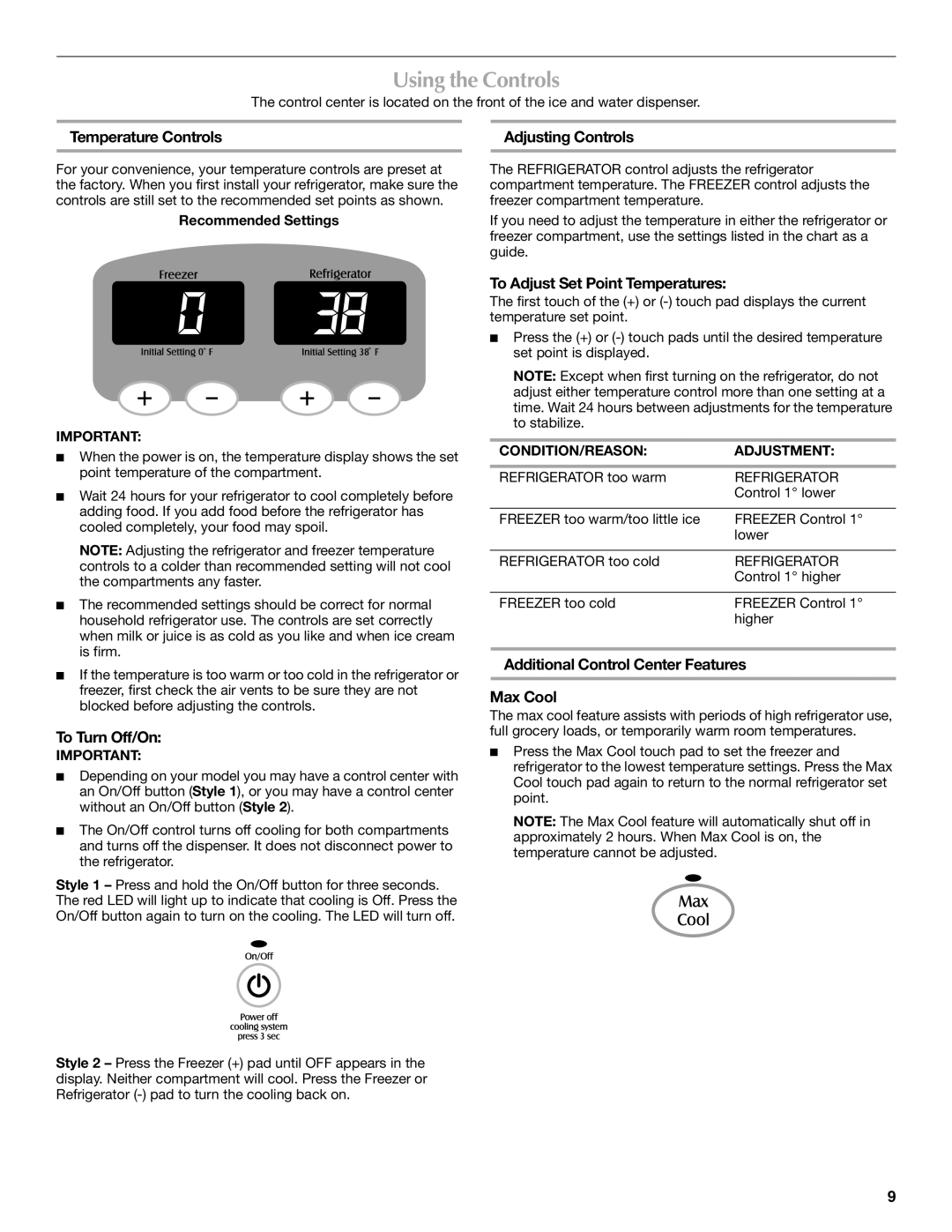 Maytag MFI2067AEW installation instructions Using the Controls 