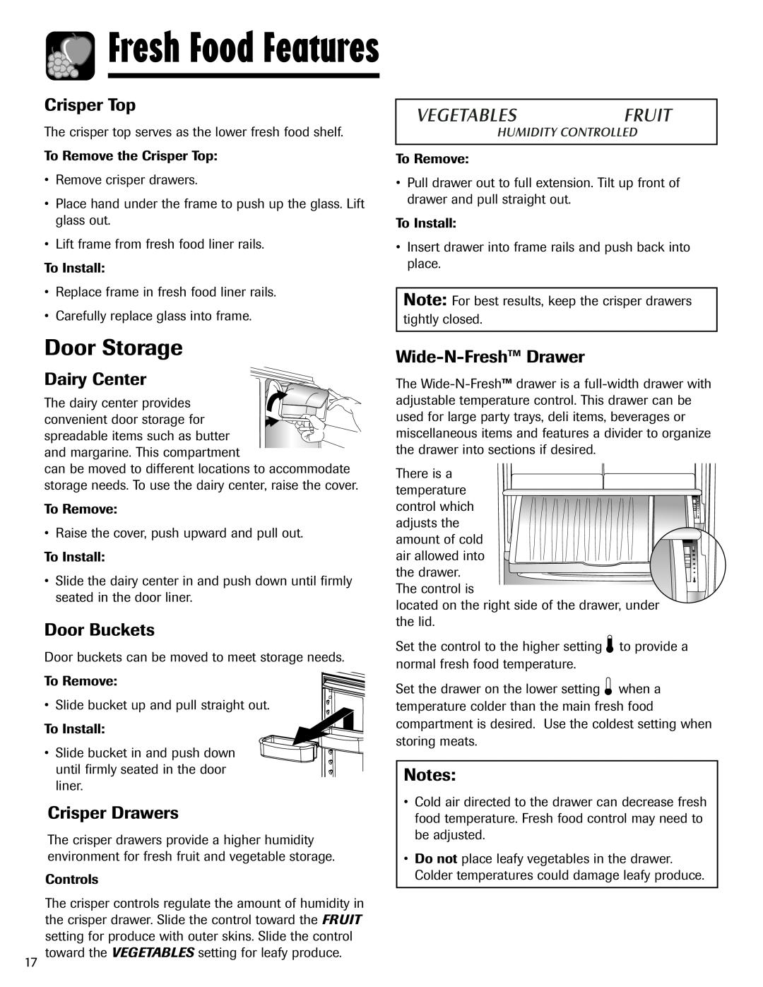 Maytag MFI2266AEW Door Storage, Crisper Top, Dairy Center, Door Buckets, Wide-N-FreshTM Drawer, Crisper Drawers 