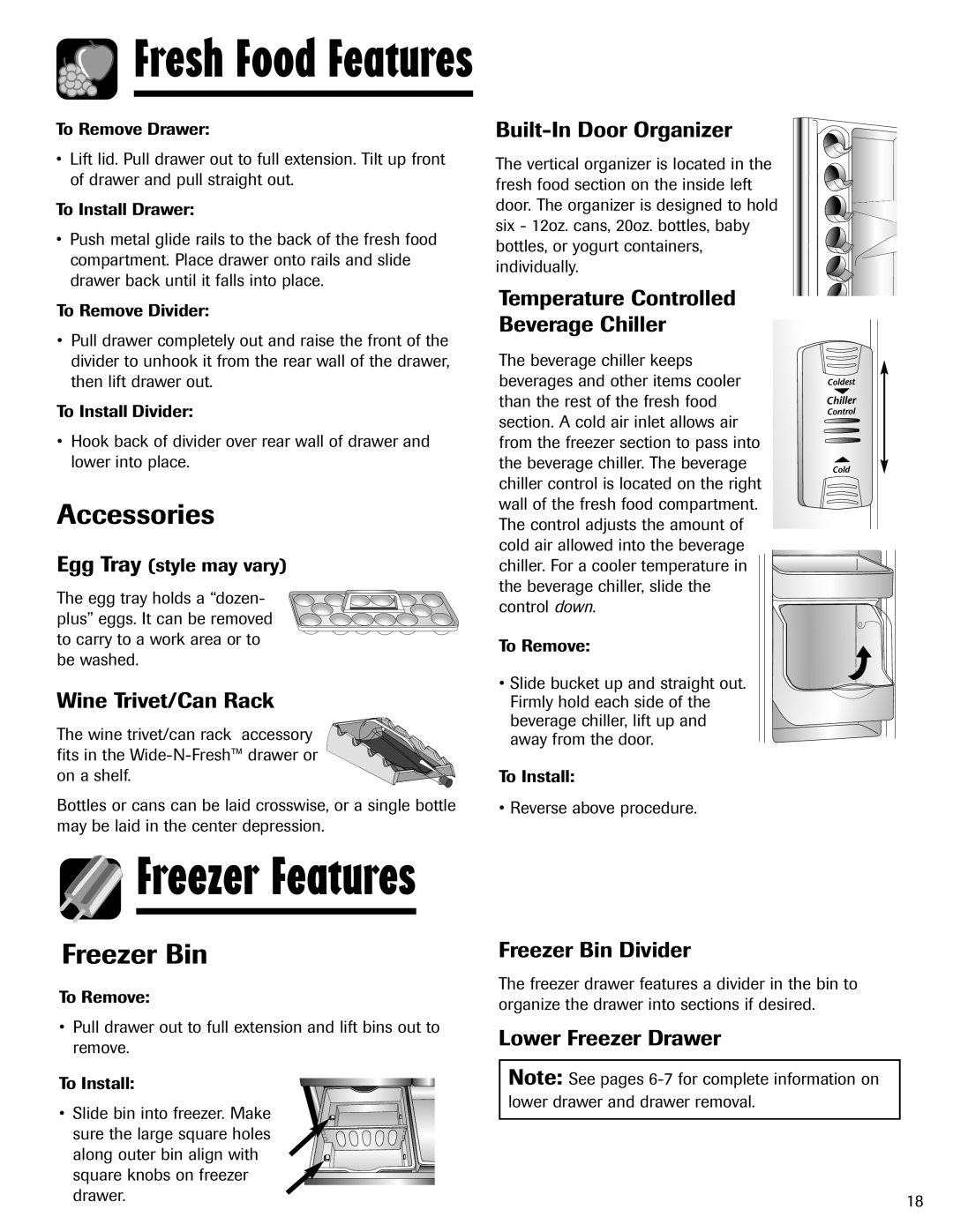 Maytag MFI2266AEW Accessories, Freezer Bin, Door, Wine Trivet/Can Rack, Temperature Controlled Beverage Chiller, Built 