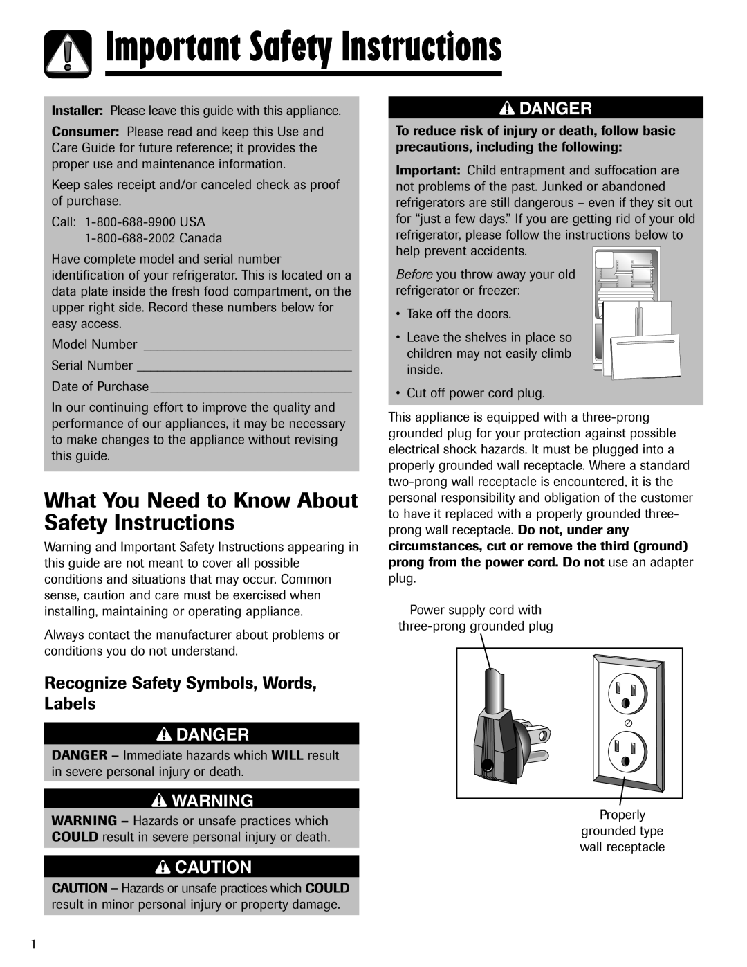 Maytag MFI2266AEW Important Safety Instructions, What You Need to Know About Safety Instructions, Danger 