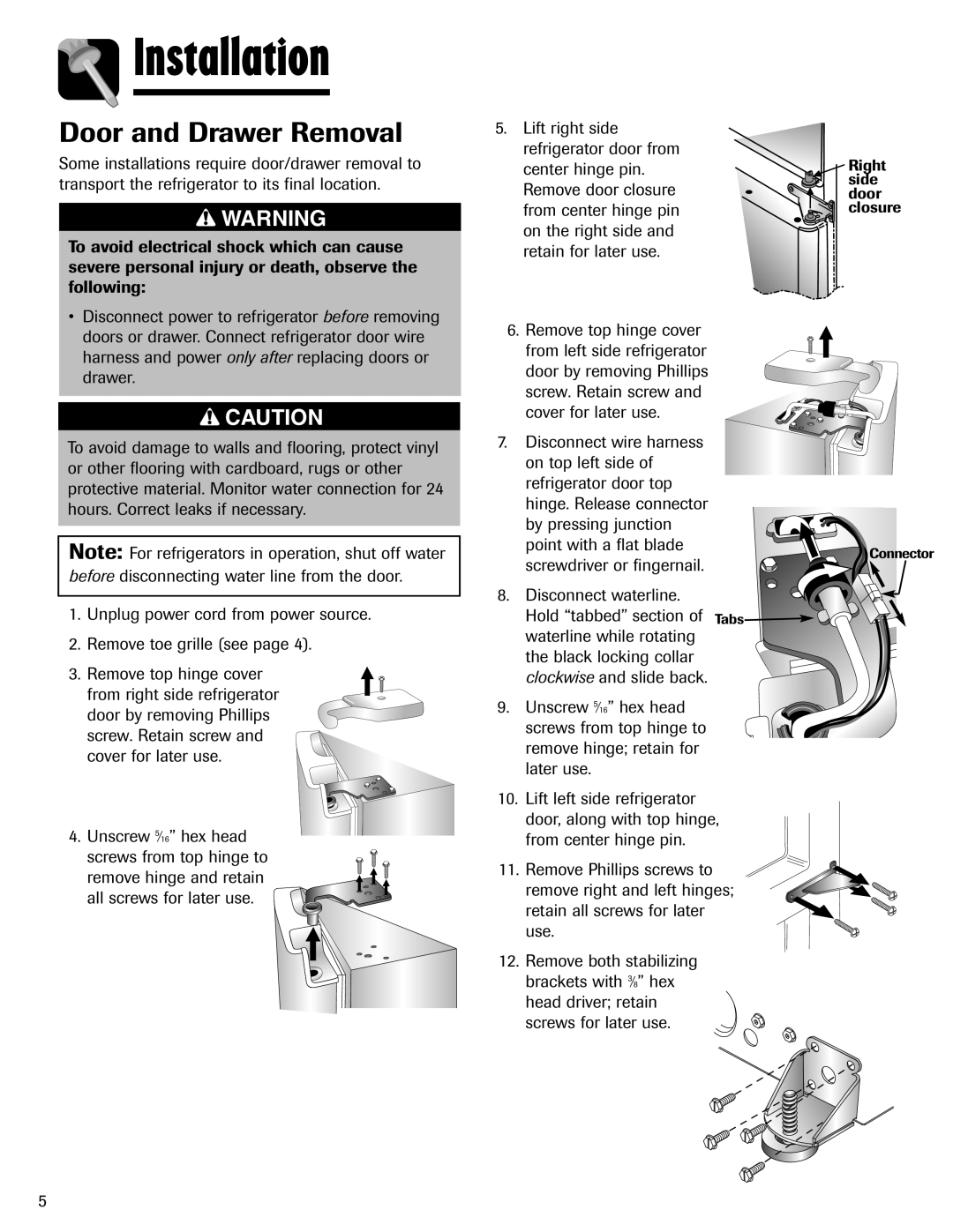Maytag MFI2266AEW important safety instructions Door and Drawer Removal, Installation 