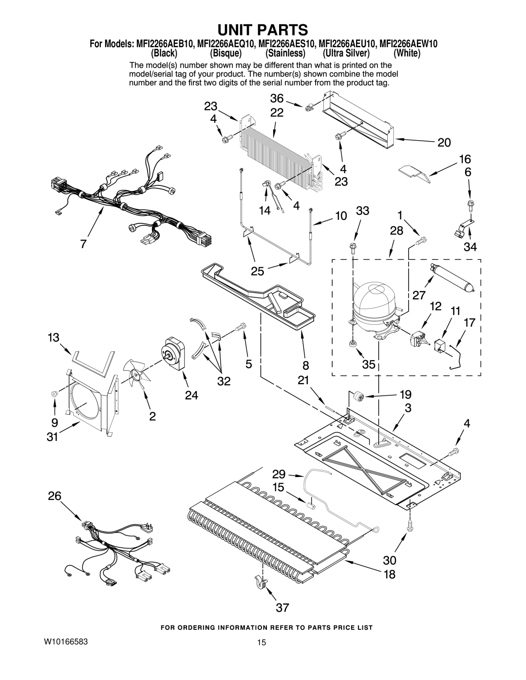 Maytag MFI2266AEW10, MFI2266AES10, MFI2266AEU10, MFI2266AEQ10, MFI2266AEB10 manual Unit Parts 