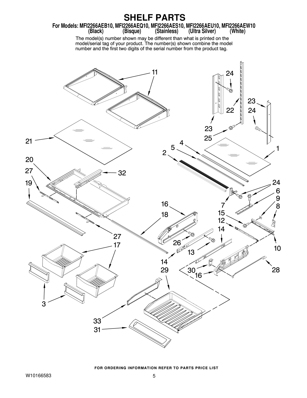 Maytag MFI2266AEW10, MFI2266AES10, MFI2266AEU10, MFI2266AEQ10, MFI2266AEB10 manual Shelf Parts 