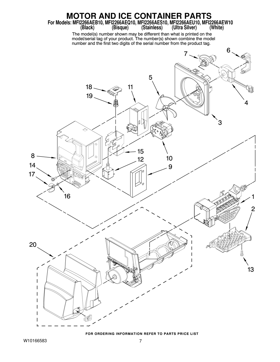 Maytag MFI2266AEU10, MFI2266AEW10, MFI2266AES10, MFI2266AEQ10, MFI2266AEB10 manual Motor and ICE Container Parts 