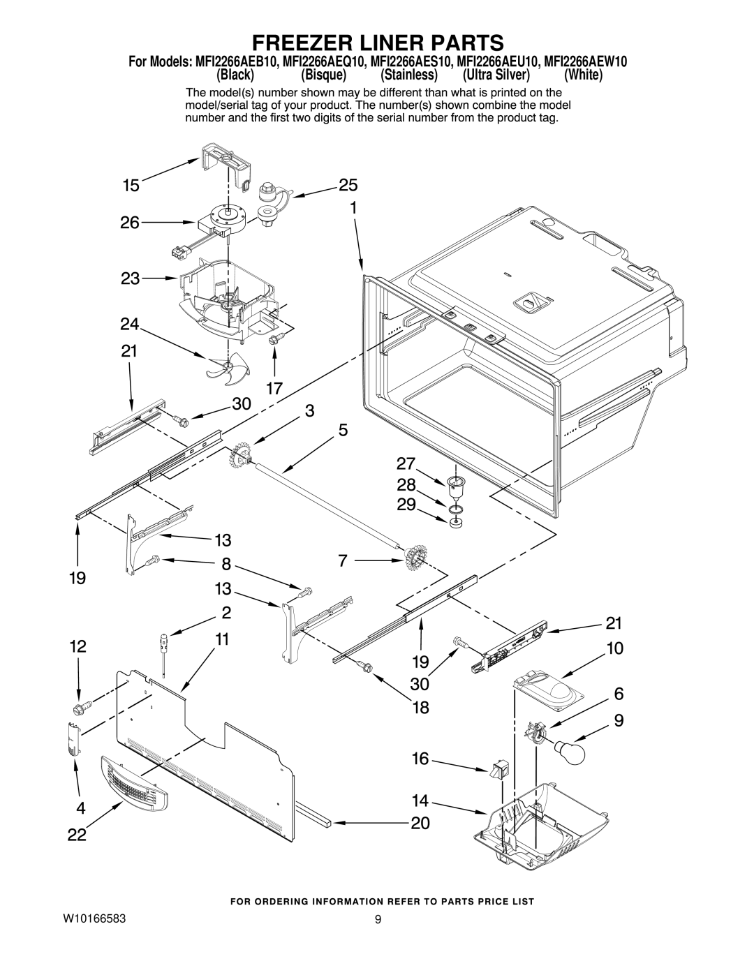 Maytag MFI2266AEB10, MFI2266AEW10, MFI2266AES10, MFI2266AEU10, MFI2266AEQ10 manual Freezer Liner Parts 