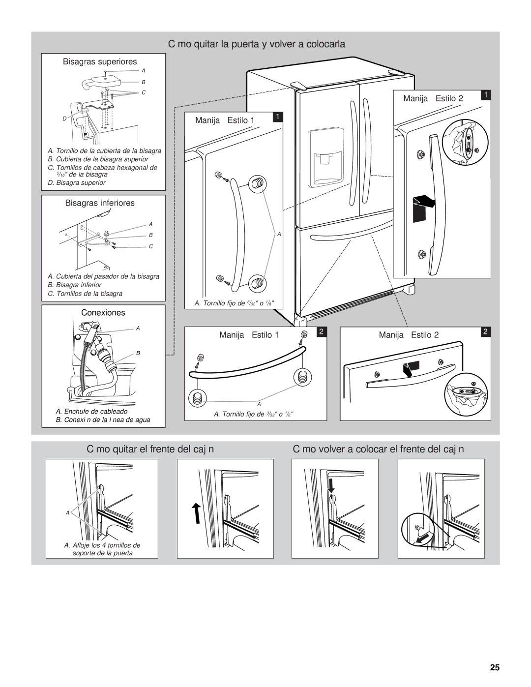 Maytag MFI2269VEM installation instructions Cómo quitar la puerta y volver a colocarla 