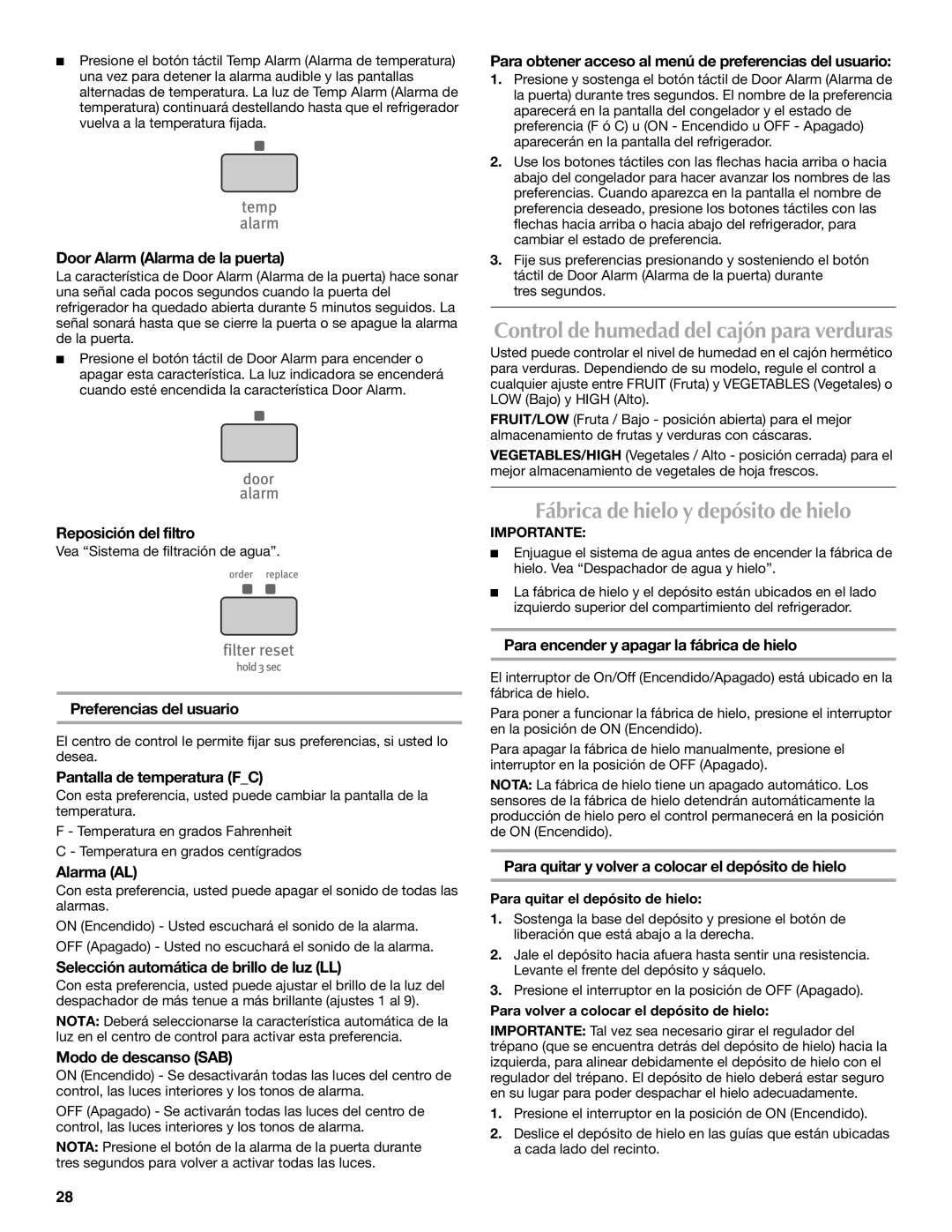 Maytag MFI2269VEM installation instructions Fábrica de hielo y depósito de hielo 