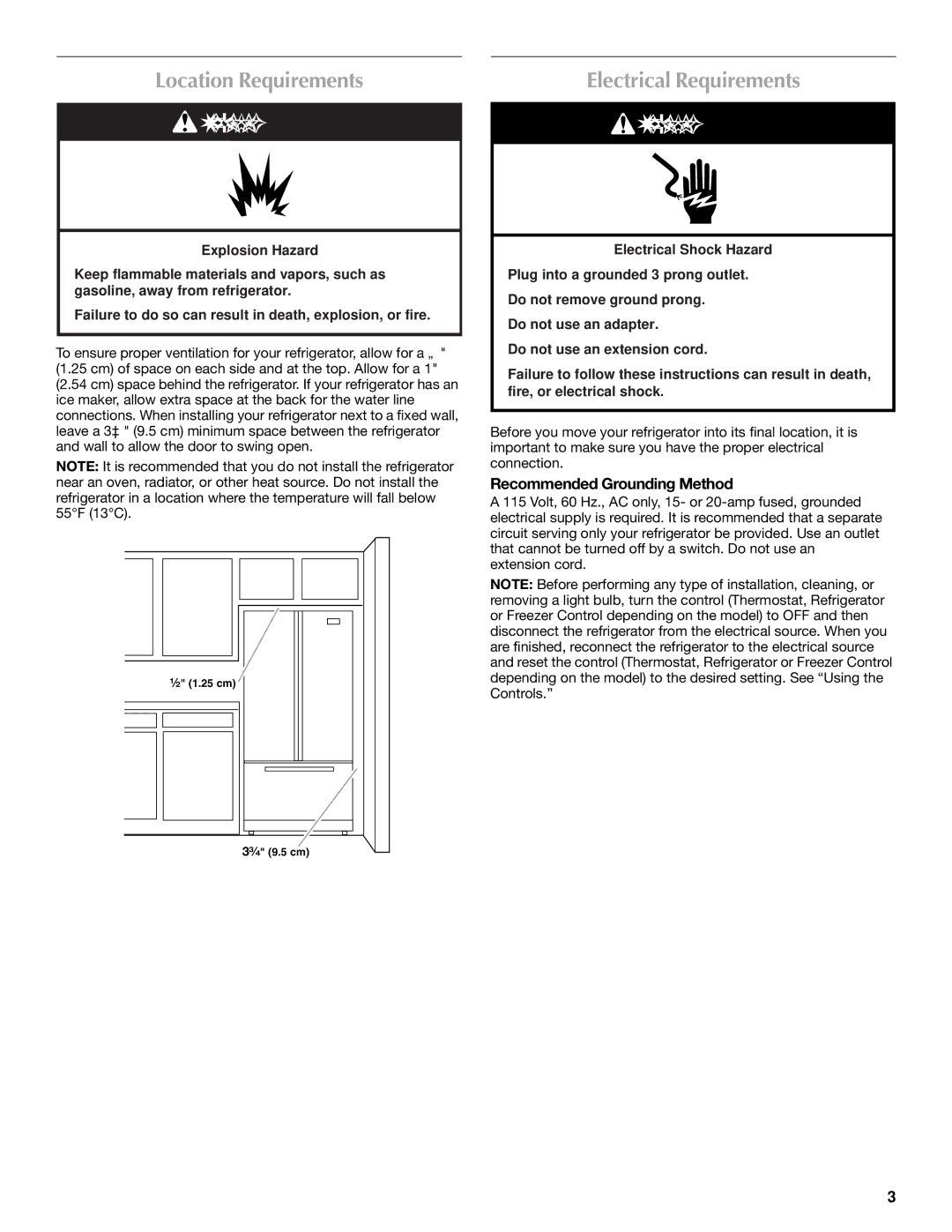 Maytag MFI2269VEM installation instructions Location Requirements, Electrical Requirements, Recommended Grounding Method 