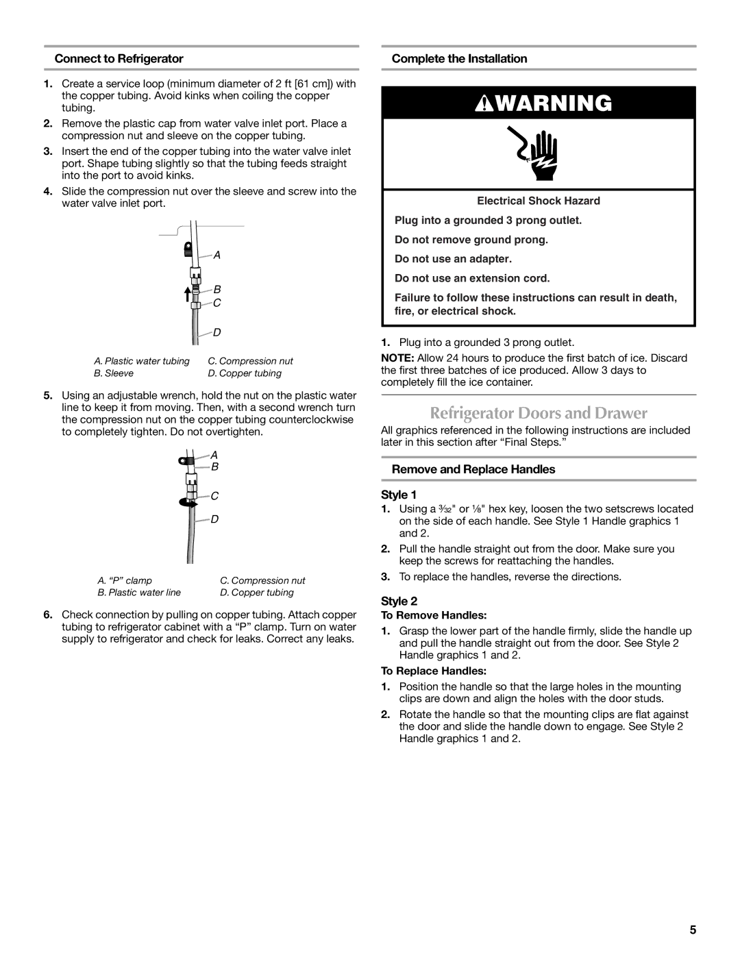 Maytag MFI2269VEM Refrigerator Doors and Drawer, Connect to Refrigerator, Complete the Installation 