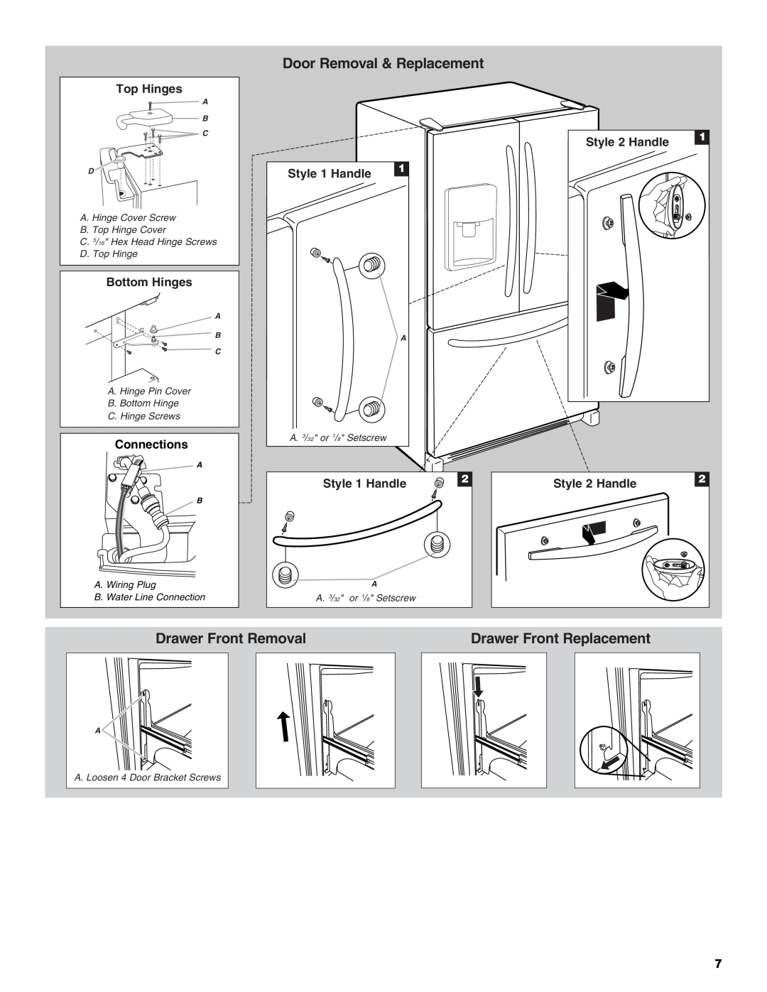 Maytag MFI2269VEM Door Removal & Replacement, Drawer Front Removal, Drawer Front Replacement, Top Hinges, Bottom Hinges 
