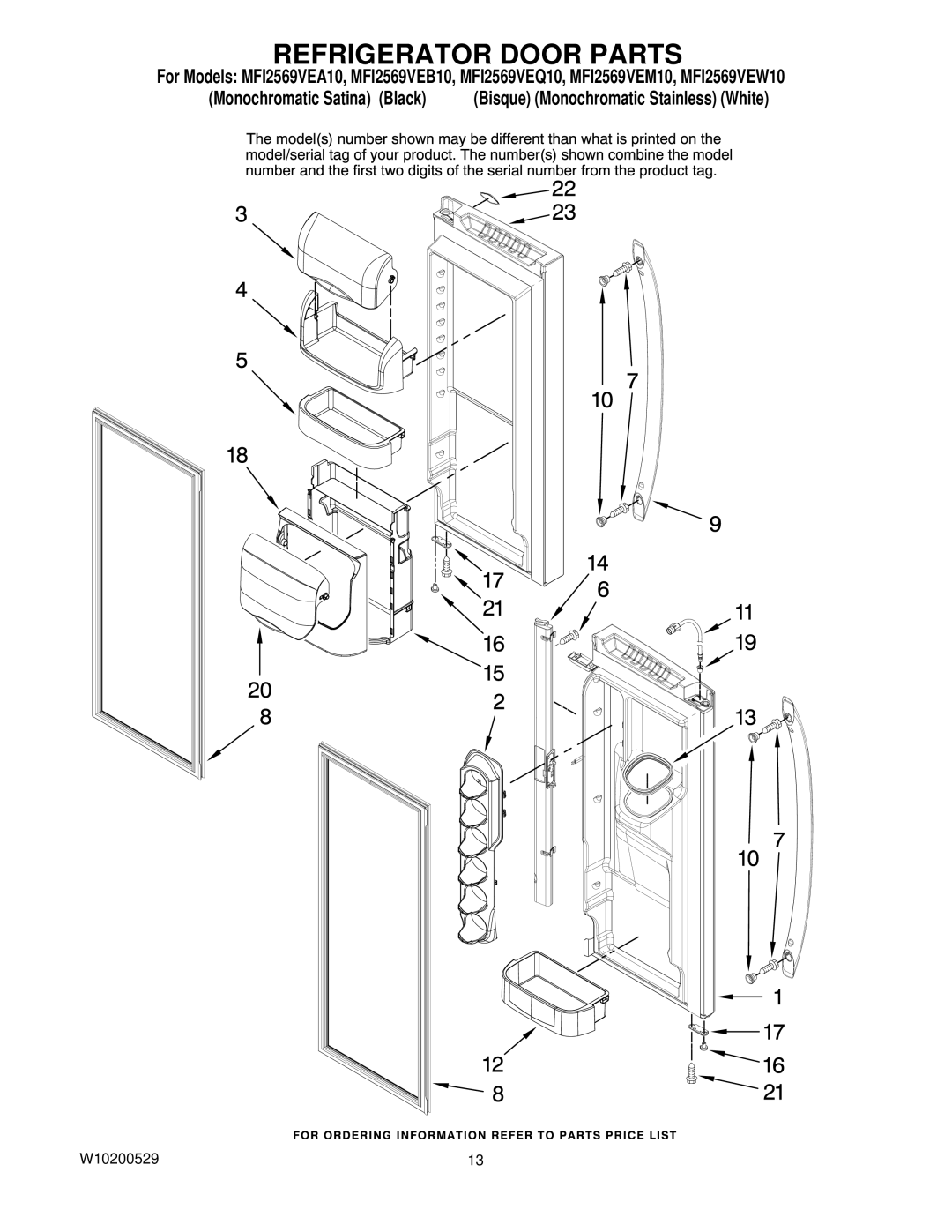 Maytag MFI2569VEA10, MFI2569VEB10, MFI2569VEW10, MFI2569VEQ10, MFI2569VEM10 manual Refrigerator Door Parts 