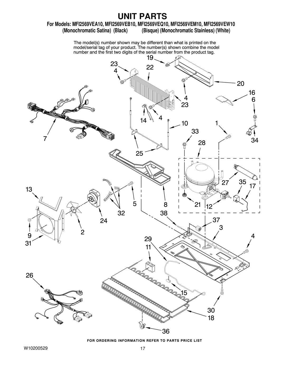 Maytag MFI2569VEQ10, MFI2569VEB10, MFI2569VEW10, MFI2569VEA10, MFI2569VEM10 manual Unit Parts 