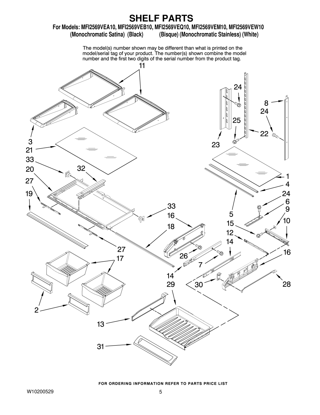 Maytag MFI2569VEB10, MFI2569VEW10, MFI2569VEQ10, MFI2569VEA10, MFI2569VEM10 manual Shelf Parts 