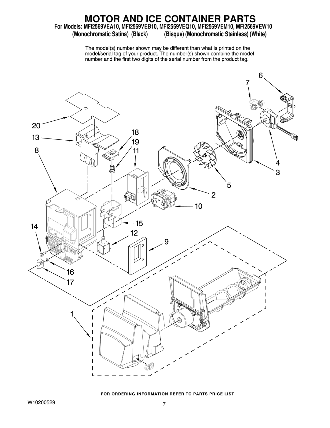 Maytag MFI2569VEQ10, MFI2569VEB10, MFI2569VEW10, MFI2569VEA10, MFI2569VEM10 manual Motor and ICE Container Parts 