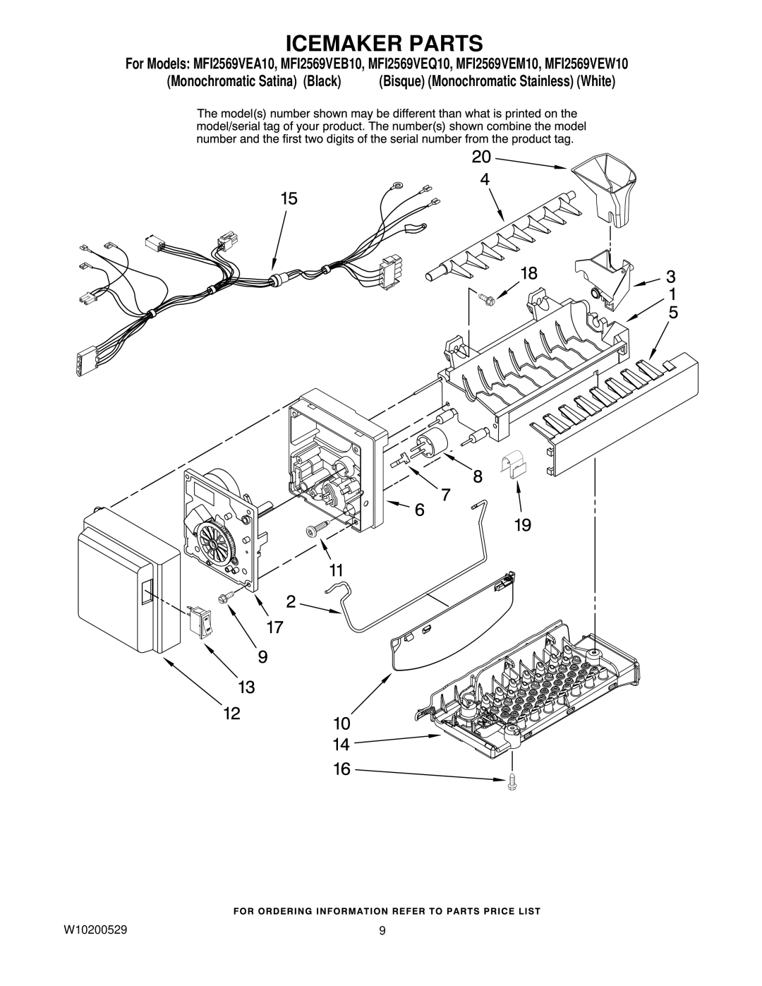 Maytag MFI2569VEM10, MFI2569VEB10, MFI2569VEW10, MFI2569VEQ10, MFI2569VEA10 manual Icemaker Parts 