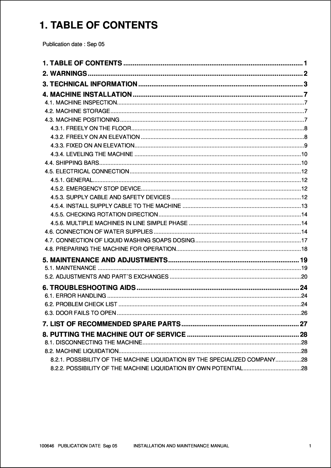 Maytag MFS 25-35 manual Table Of Contents 