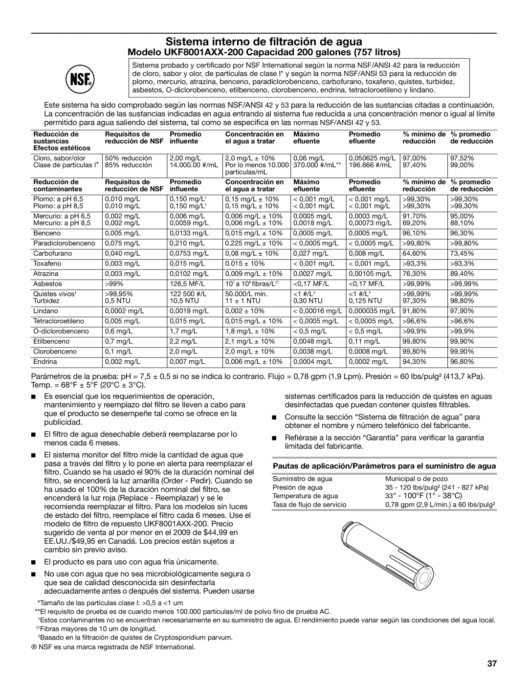 Maytag MFT2771WEM installation instructions Modelo UKF8001AXX-200 Capacidad 200 galones 757 litros 