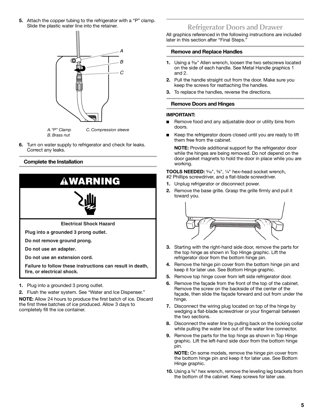 Maytag MFT2771WEM Refrigerator Doors and Drawer, Complete the Installation, Remove and Replace Handles 