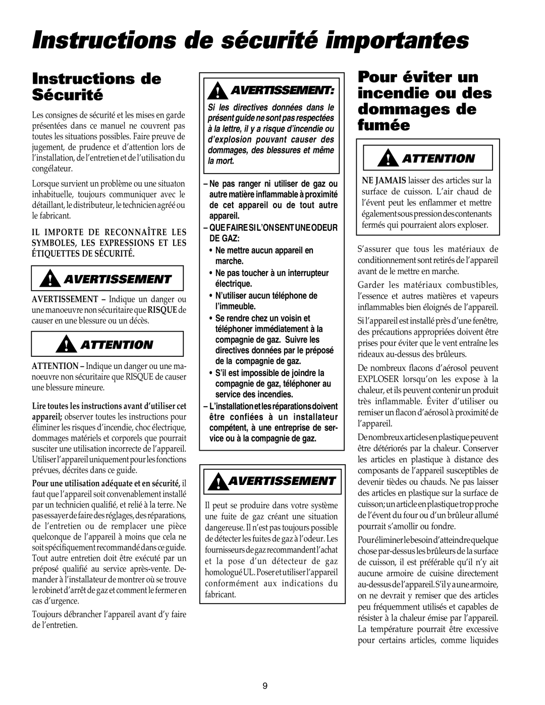 Maytag MGC4436BDB Instructions de sécurité importantes, Instructions de Sécurité, QUE Faire SI L’ON Sent UNE Odeur DE GAZ 