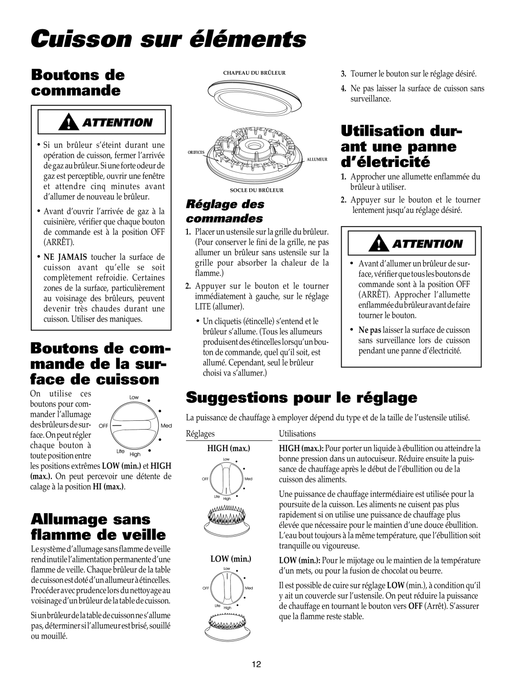 Maytag MGC4436BDB important safety instructions Cuisson sur éléments 