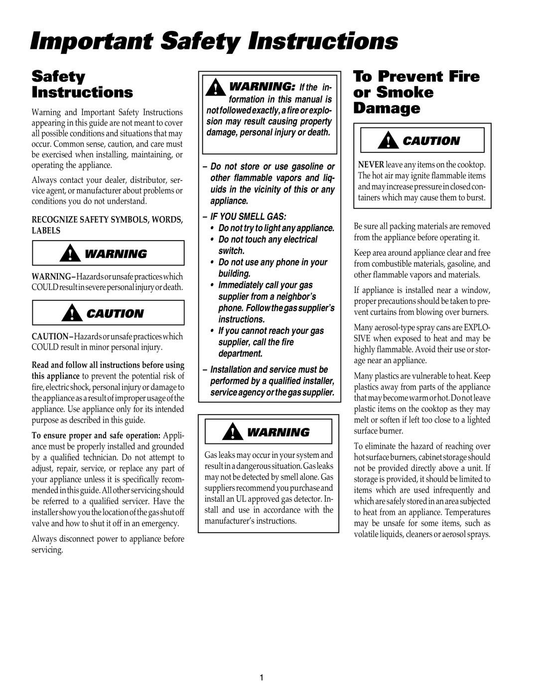 Maytag MGC4436BDB important safety instructions Important Safety Instructions, To Prevent Fire or Smoke Damage 