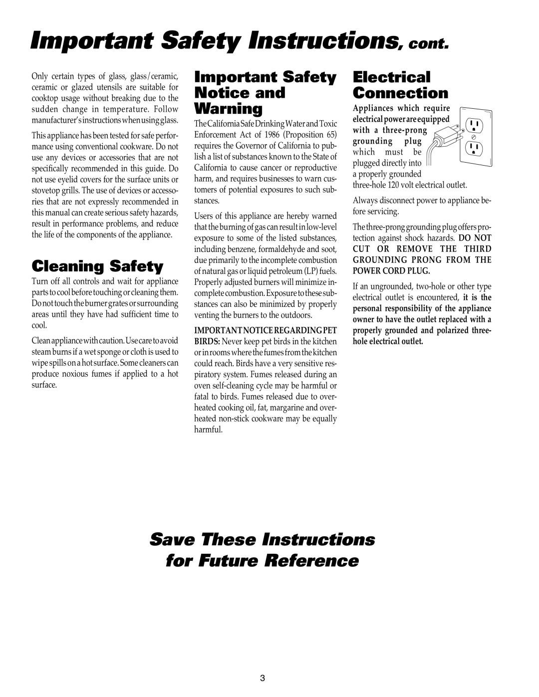 Maytag MGC4436BDB important safety instructions Important Safety Instructions, Cleaning Safety, Electrical Connection 