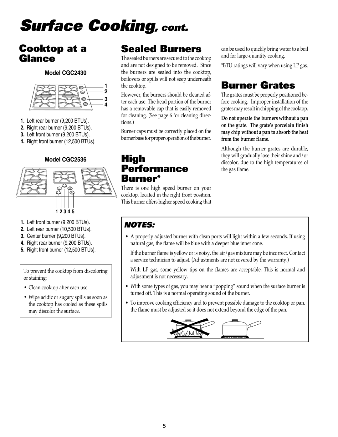 Maytag MGC4436BDB Surface Cooking, Cooktop at a Sealed Burners Glance, Burner Grates, High Performance Burner 