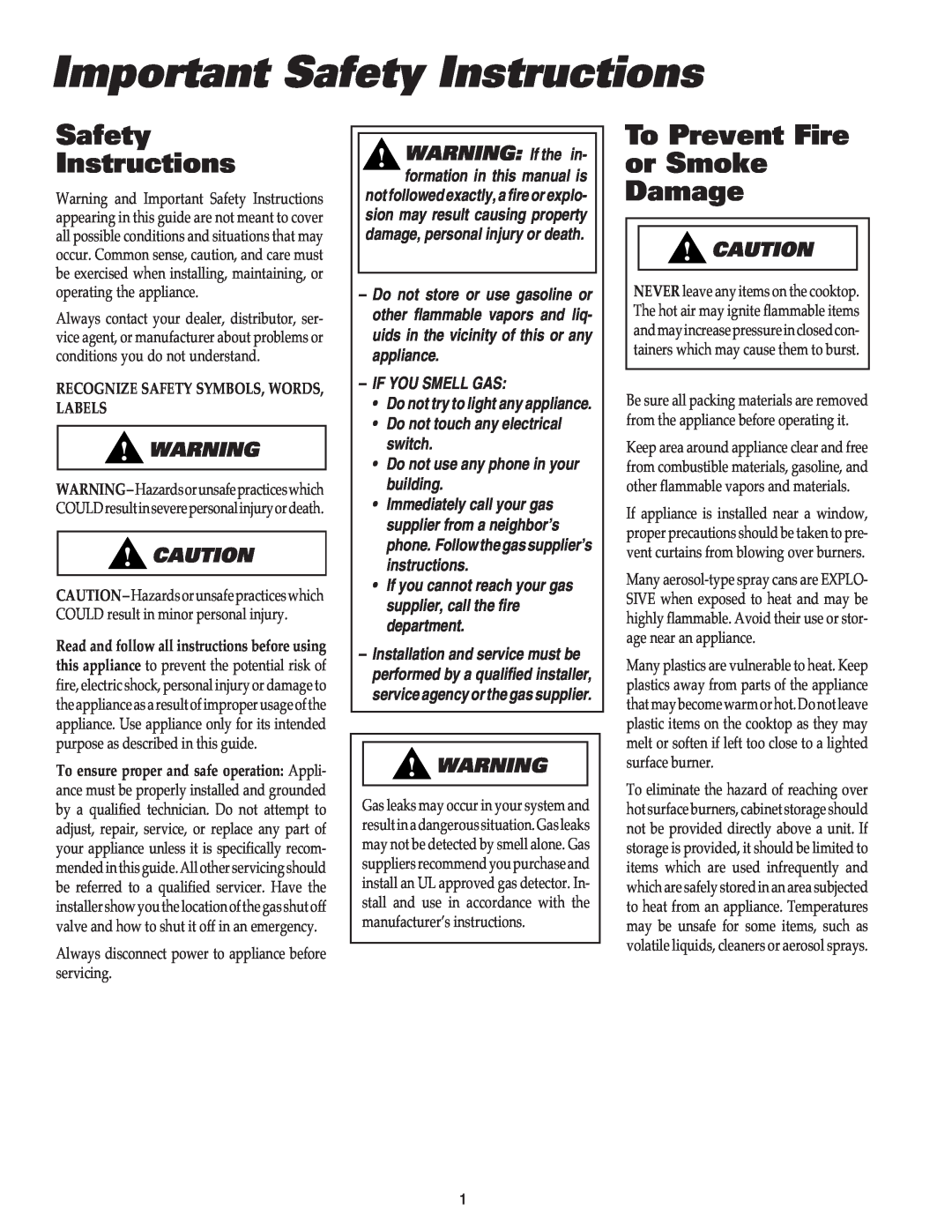 Maytag MGC4436BDB Important Safety Instructions, To Prevent Fire or Smoke Damage, Recognize Safety Symbols, Words, Labels 