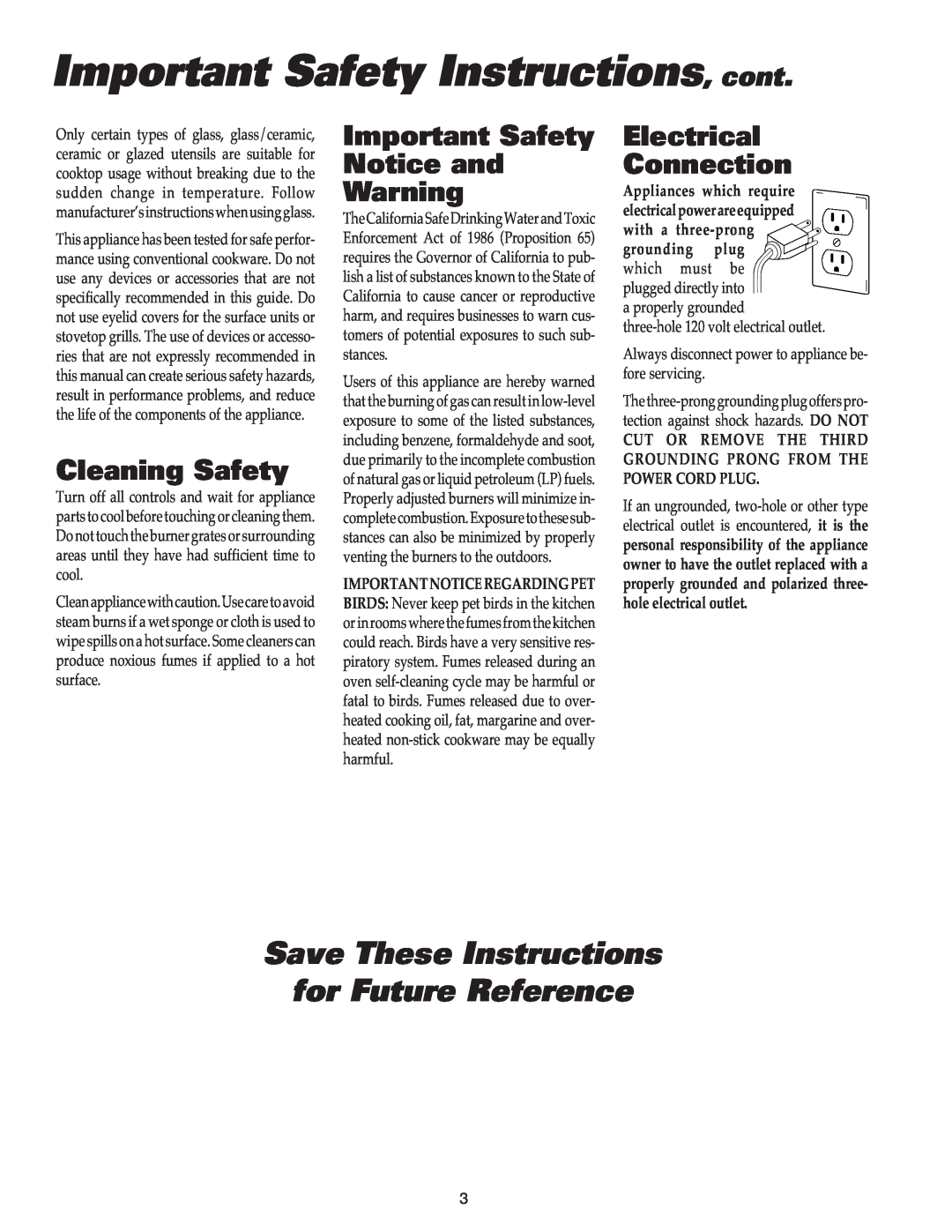 Maytag MGC4436BDB Important Safety Instructions, cont, Save These Instructions for Future Reference, Cleaning Safety 