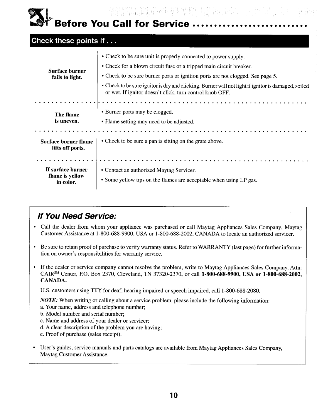 Maytag MGC5430 manual Before You Call for Service, Ff You Need Service 