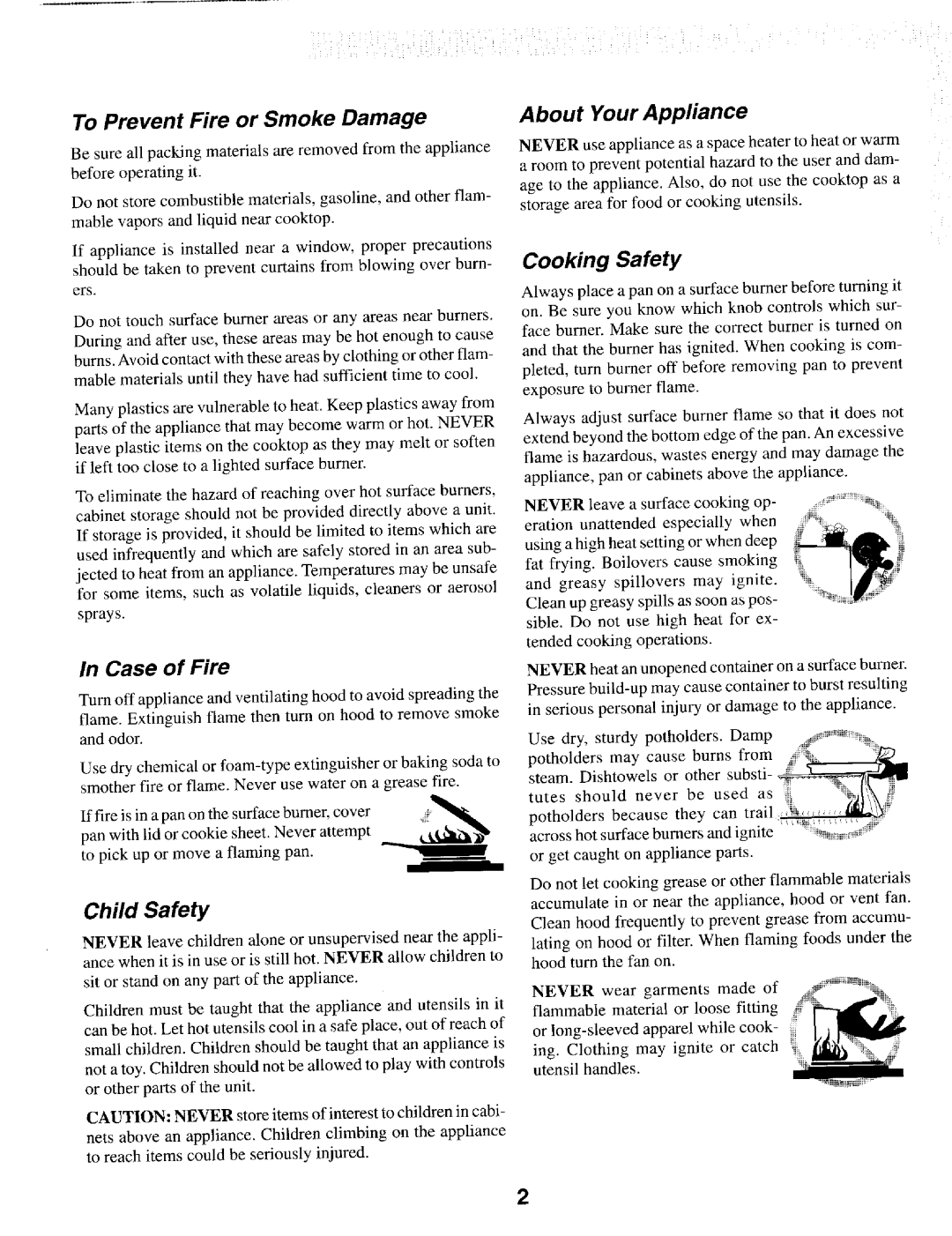 Maytag MGC5430 manual To Prevent Fire or Smoke Damage, Case of Fire, Child Safety, About Your Appliance, Cooking Safety 