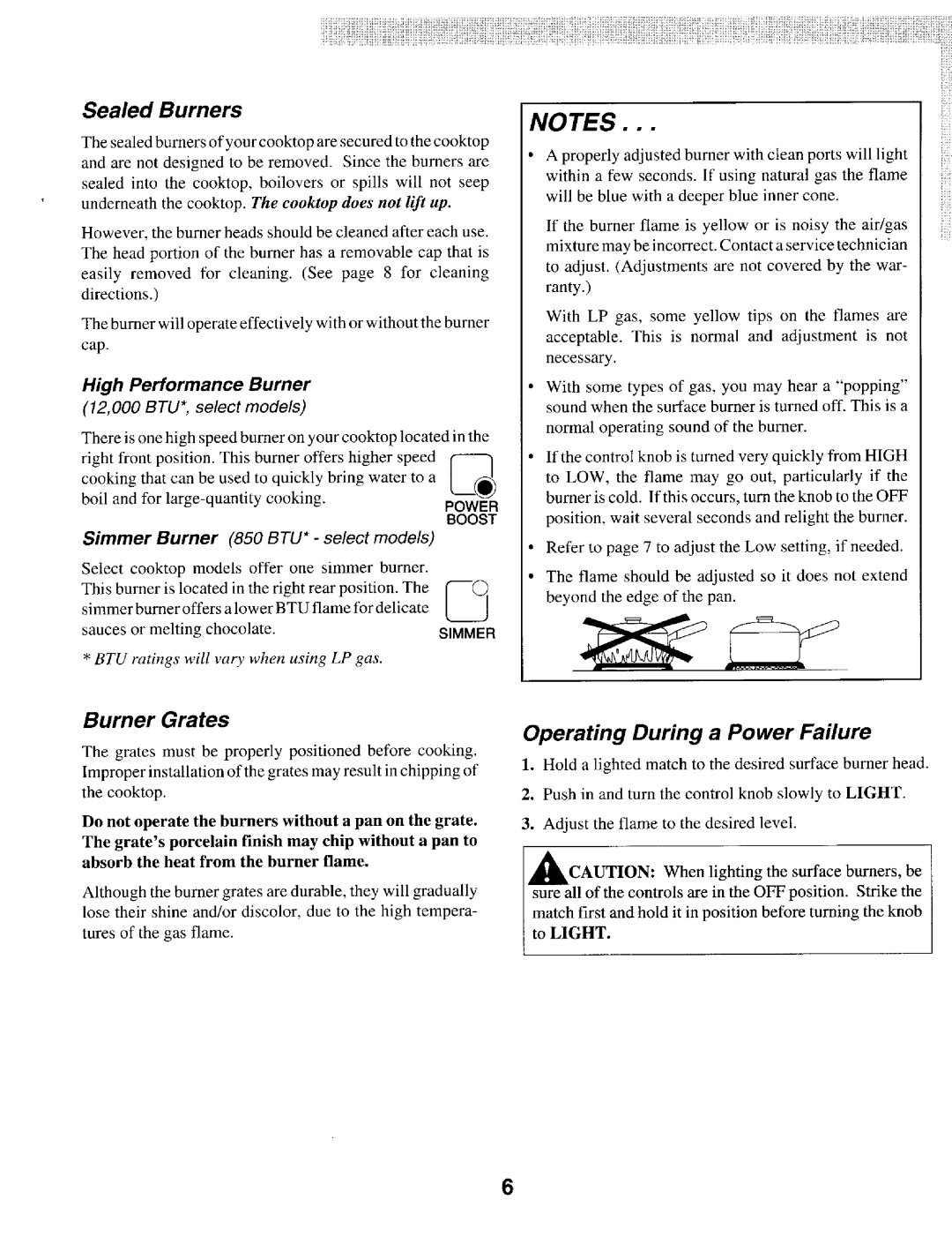 Maytag MGC5430 manual Sealed Burners, Burner Grates, Operating During a Power Failure, 12,000 BTU*, select models 