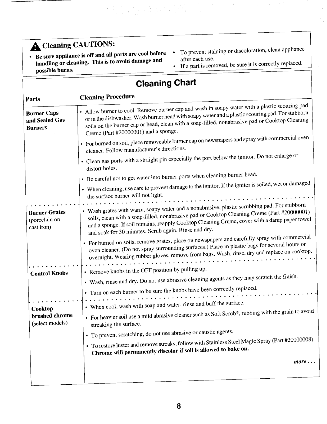 Maytag MGC5430 manual Cleaning Cautions, More 