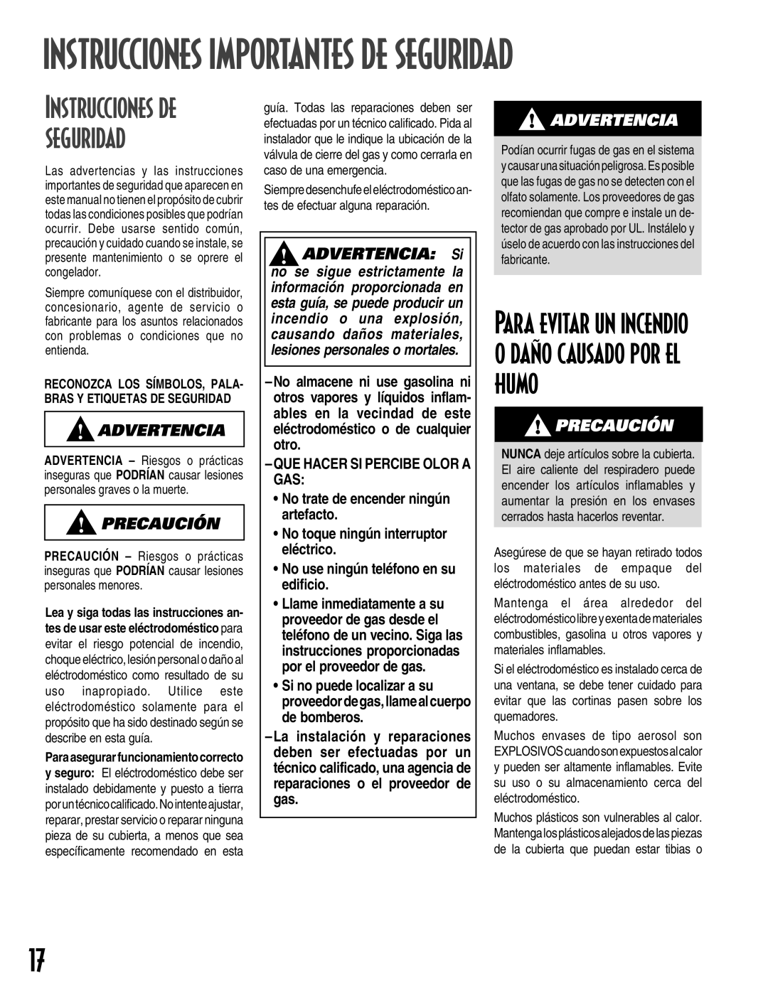 Maytag MGC5430 warranty Instrucciones de seguridad, Ðque Hacer SI Percibe Olor a GAS 