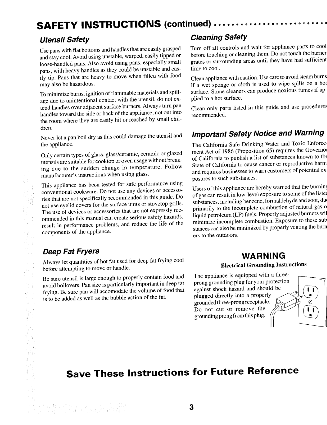 Maytag MGC5430 manual SAFETY INSTRUCTIONS continued, Save These Instructions for Future Reference, Utensil Safety, N I N G 