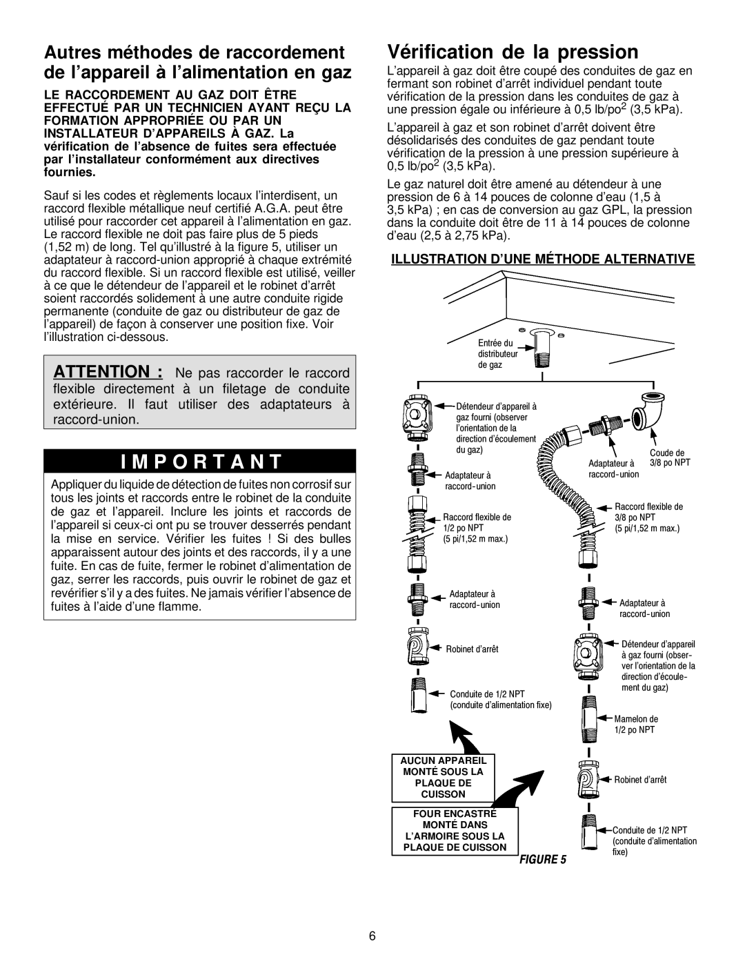 Maytag MGC5536 installation manual Vérification de la pression, Illustration D’UNE Méthode Alternative 